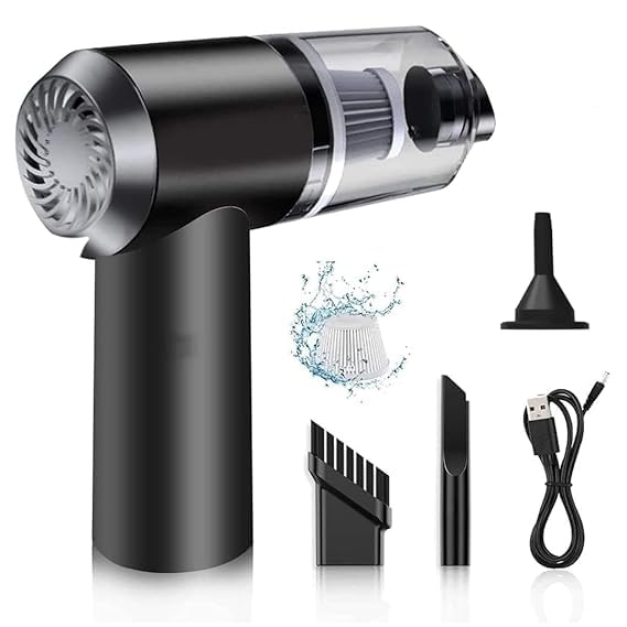 Portable Cordless Car Vacuum Cleaner - Mini Handheld Auto Vac with Washable Filter & Attachments, USB Rechargeable, Black