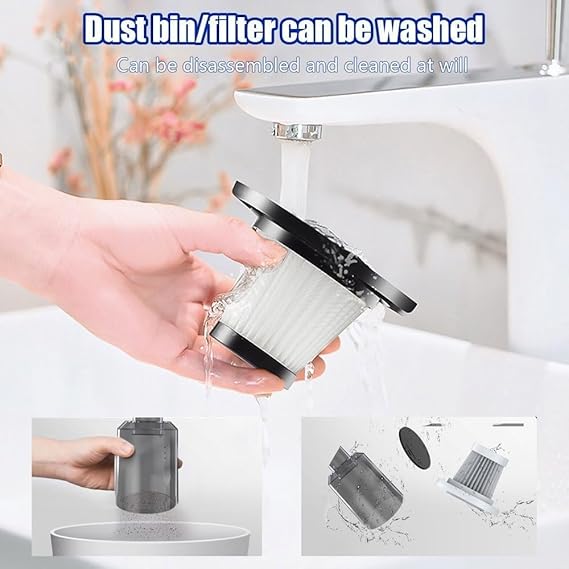 Portable Cordless Car Vacuum Cleaner - Mini Handheld Auto Vac with Washable Filter & Attachments, USB Rechargeable, Black