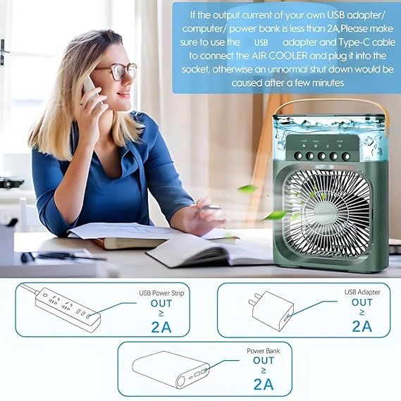 Portable Mini Air Cooler Fan USB Rechargeable – Personal AC with Water Cooling & Mist Spray